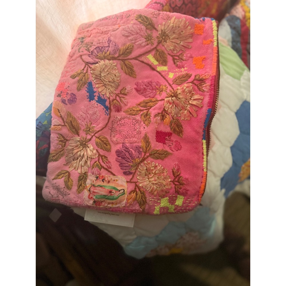 Magnolia Pearl Jesus Chrysanthemum Pouch Azalea Pink Embroidered Bag 10x13